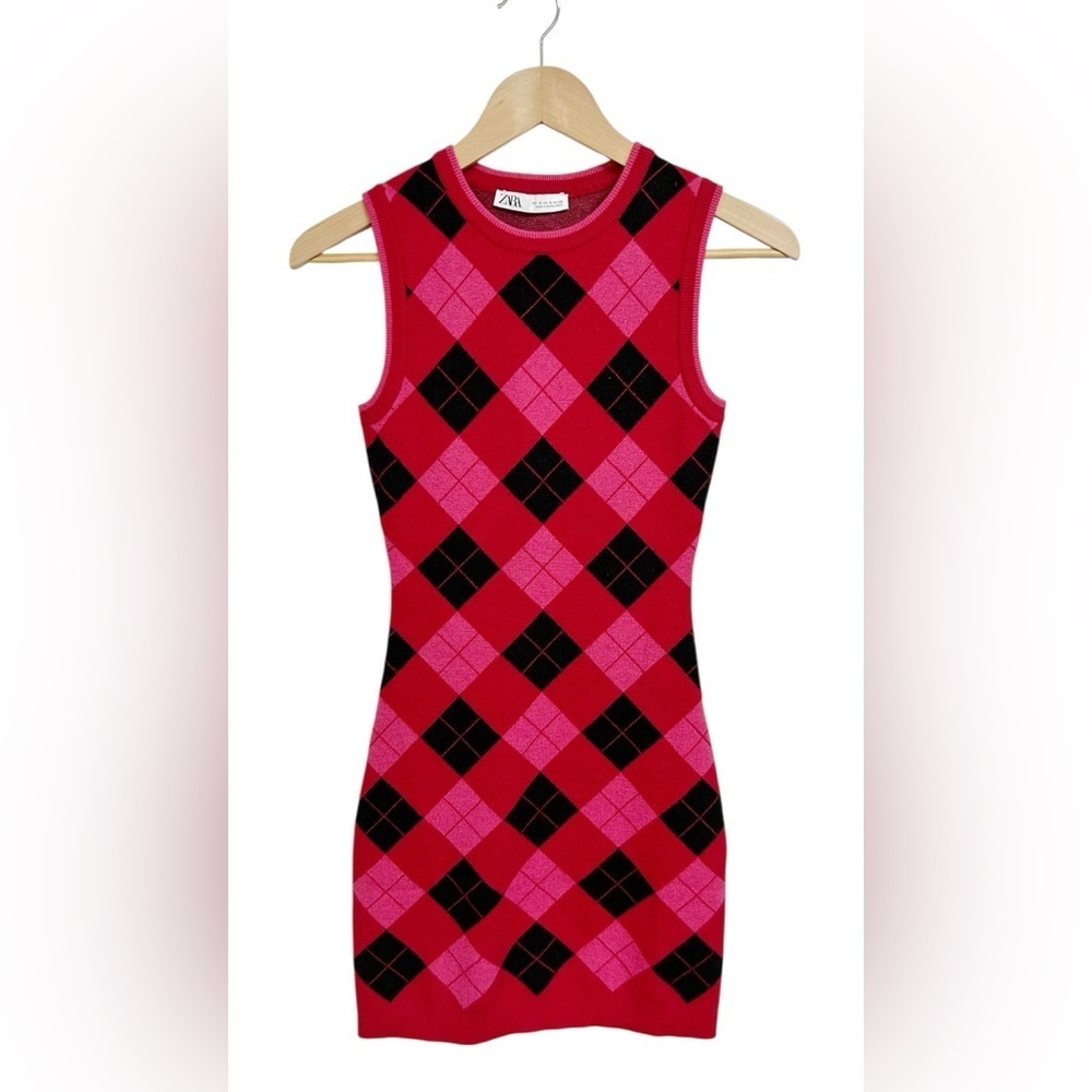 Zara Diamond Pattern Bodycon Knit Dress Size S - Picture 2 of 9